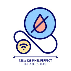 Sticker - Smart leak detector pixel perfect RGB color icon. Prevent water leakage at home. Internet of things. Innovative technology. Isolated vector illustration. Simple filled line drawing. Editable stroke