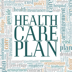 Wall Mural - Health Care Plan word cloud conceptual design isolated on white background.