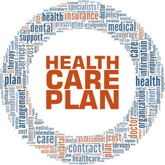 Wall Mural - Health Care Plan word cloud conceptual design isolated on white background.