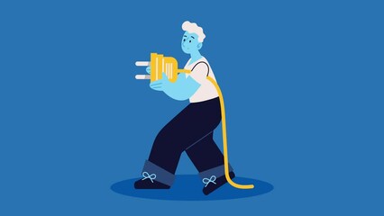 Wall Mural - worker man with energy connector
