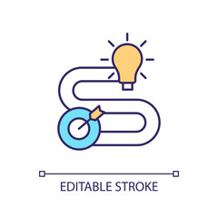 Way from idea to realization RGB color icon. Business scheduling process. Company development planning. Isolated vector illustration. Simple filled line drawing. Editable stroke. Arial font used