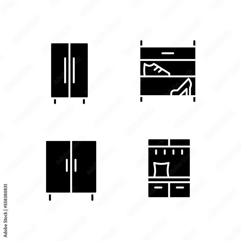 Space Rack Symbol Furniture for clothes and shoes storage black glyph icons set on white ...