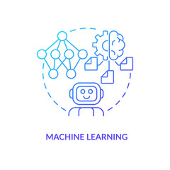 Sticker - Machine learning blue gradient concept icon. Automatic algorithm integration. Data science technology abstract idea thin line illustration. Isolated outline drawing. Myriad Pro-Bold font used