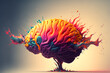 Human brain exploding with full colors. Creativity and new idea concept. Generative Ai. 