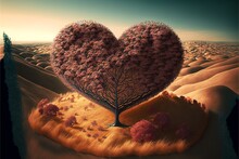 Heart-shaped Tree Landscape , Autumn ,clouds And Open Sky, Valentine's Day. AI