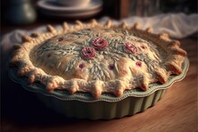 Illustration Of Close Up Pie Art Ornate Fruit Pie Vintage Auntie Homemade Style Look Tasty And Bring Your Childhood Memories Back 