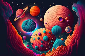 Wall Mural - pop art style illustration of star planet and universe background
