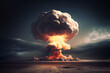 © Tony Baggett - Nuclear explosion of an atom bomb with a mushroom cloud causing an apocalyptic Armageddon  through the use of a weapon of mass destruction, computer Generative AI stock illustration image