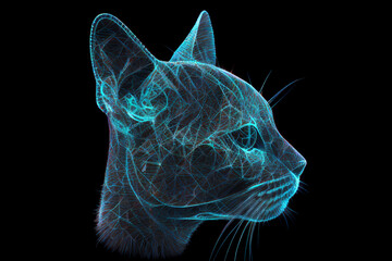 Wall Mural - neural network of a cat brain with big data and artificial intelligence circuit board in the head of