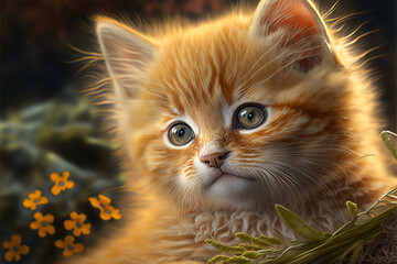 Wall Mural - Beautiful little orange kitten