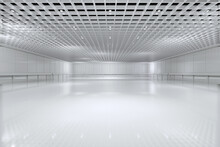 Empty Hall Exhibition Center.Backdrop For Exhibition Stands,booth Elements. Conversation Center For Conference.Big Arena For Entertainment,concert,event. Indoor Stadium For Sport.Warehouse.3d Render.	