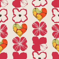 Poster - Love hearts and flowers seamless pattern for Valentine's day