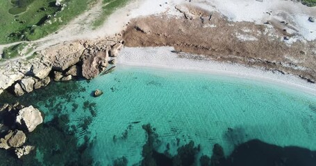 Poster - aerial view of the crystalline waters of the sea of ​​is arutas beach in sardinia
