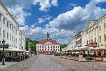 Fototapete - Town hall square, Tartu, Estonia