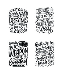 Wall Mural - Set with hand drawn motivation lettering quotes in modern calligraphy style. Inspiration slogans for print and poster design. Vector