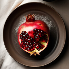 pomegranate on a plate in luxurious cozy setting