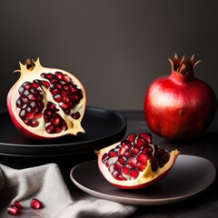 pomegranate on a plate in luxurious cozy setting