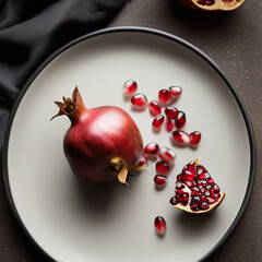 pomegranate on a plate in luxurious cozy setting