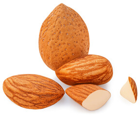 Wall Mural - Almonds isolated on white background. Almond nut collection .