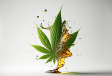 Medical Cannabis Oil. Marijuana Leaf With Oil Extract. Generative Ai