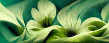 Abstract Green Flower Illustration As Panorama Background. Generative AI.