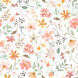 Seamless pattern with watercolor flowers, repeat floral texture, background hand drawing. Perfectly for wrapping paper, wallpaper, fabric, texture and other printing.