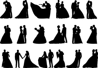 Wall Mural - set of bride and groom, wedding silhouette design