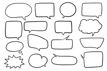 Hand drawn speech bubbles collection. Illustration on transparent background