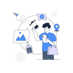 Wall Mural - person holding megaphone, outline illustration of ad campaign