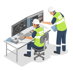 Industrial Programer Engineer Programing cnc Machine or plc programmable logic controller inside factory for production line  isolated isometric