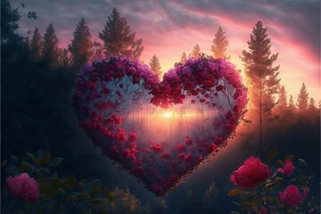 Wall Mural - Heart shape in beautiful nature. Generative Ai