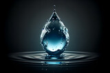 Fototapeta Łazienka - Pure water drop with splashes on black background.  
Digitally generated AI image
