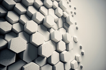 Wall Mural - hexagonal stone blocks in the shape of white architectural background. concept for a modern urban ce