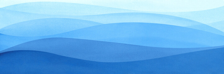 Poster - Abstract art background navy azure blue colors. Watercolor painting on texture paper with turquoise pattern of sea waves. Abstract art background with blue wavy line as gradient.