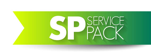 SP - Service Pack a collection of updates, fixes, or enhancements to a software program delivered in the form of a single installable package, acronym text concept background