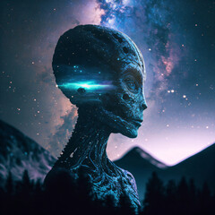 Wall Mural - extraterrestrial life alien. galaxy at night sky. designed using generative ai