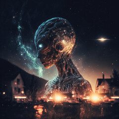 Wall Mural - extraterrestrial life alien. galaxy at night sky. designed using generative ai