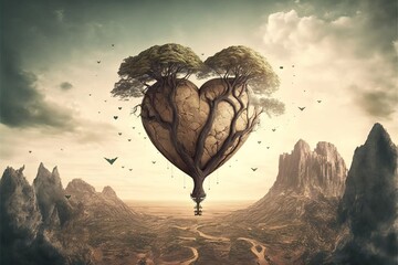  a heart shaped tree on top of a mountain with a trail in the middle of the heart shaped tree on top of a mountain with a trail in the middle of the heart shaped tree. Generative AI