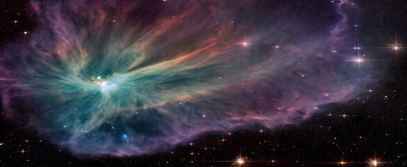 Wall Mural - nebula and stars in night sky. panoramic space background.