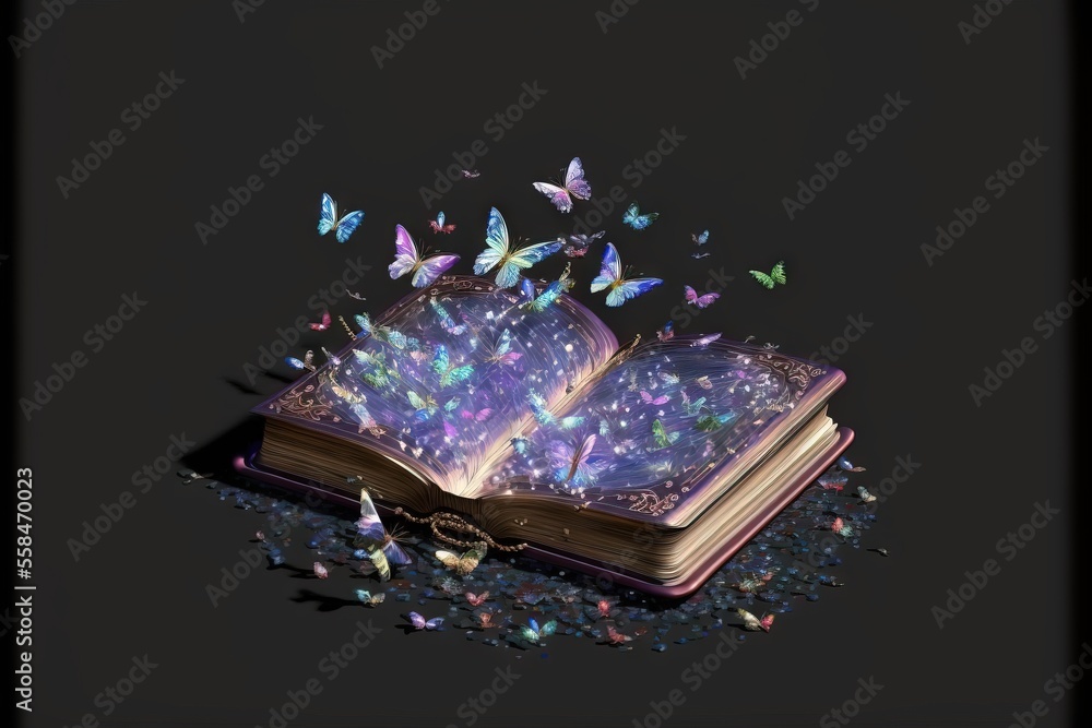 Illustration Stock an open book with butterflies flying out of it on a ...
