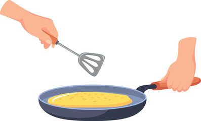 Sticker - Cooking meal on frying pan. Cartoon food icon