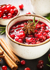 Wall Mural - Cranberry sauce in a bowl top view.