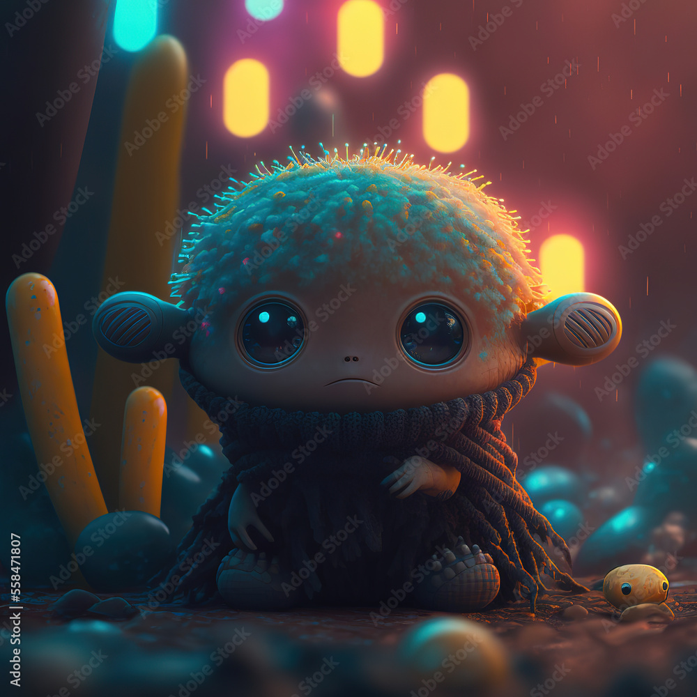 cute baby alien, big eyes, concept art illustration Stock Illustration ...