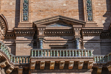 Wall Mural - The picturesque renaissance and Moorish building styles in the Spain square (Plaza de Espana). Famous North Tower (Torre Norte). Seville, Andalusia, Spain.