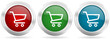 © Alex White - Shopping cart, business, shop vector icon set. Red, blue and green silver metallic web buttons with chrome border