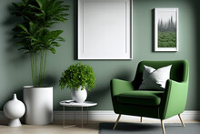 Green Hues For The Mockup's Frame Composition In Modern Furnishings. Generative AI