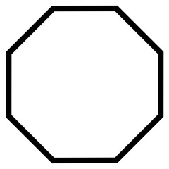 Wall Mural - Simple monochrome vector graphic of an octagon. An eight sided polygon having each side equal and all eight corners measuring an angle of one hundred and thirty five degrees