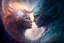 Soulmates Encountering Each Other In A Quantum 
 Time. Generative AI, This Image Is Not Based On Any Original Image, Character Or Person.	