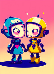 Wall Mural - little robot boy and girl.love between androids