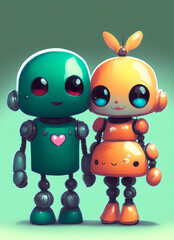 Wall Mural - little robot boy and girl.love between androids